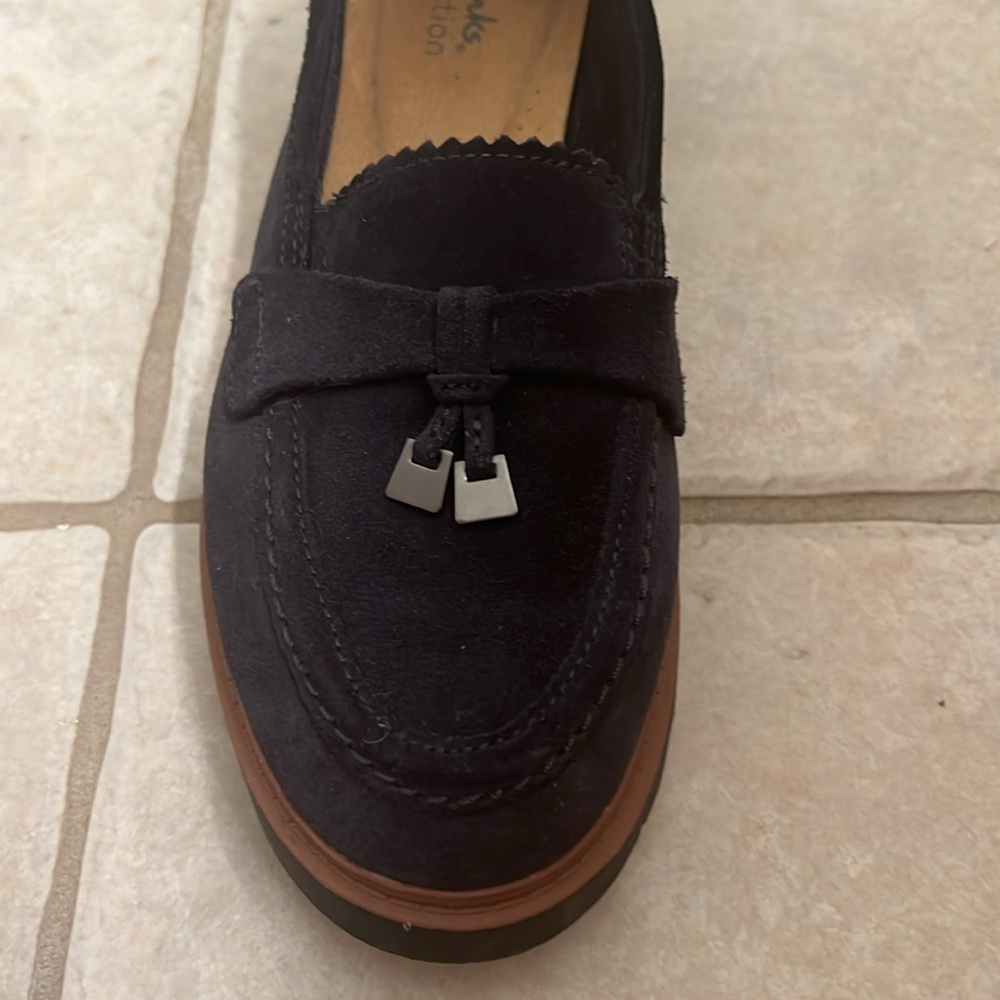 Navy Suede Clarks Westlynn Bella Leather Slip-On Loafers with Tassels Size 8.5 - Picture 11 of 16